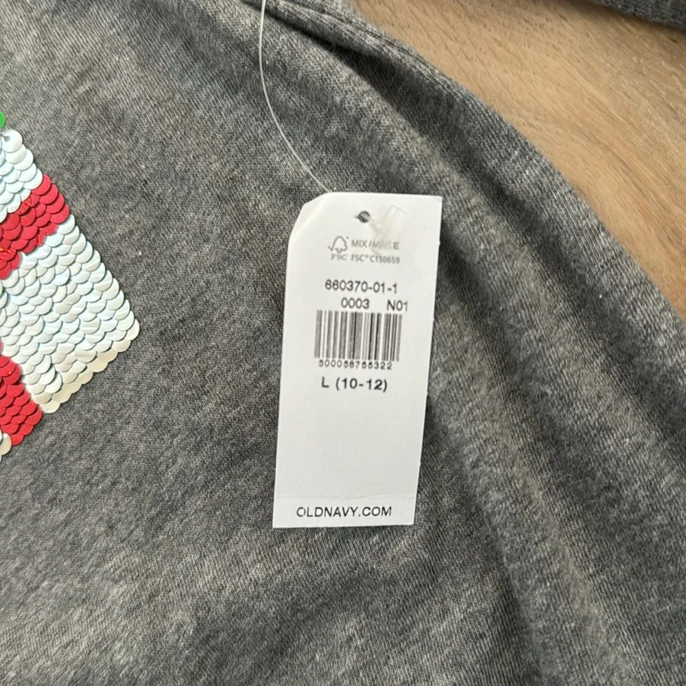 Old Navy Kids Gray Long Sleeve Tie Front Shirt Cat Present Sequin‎ Graphic Large